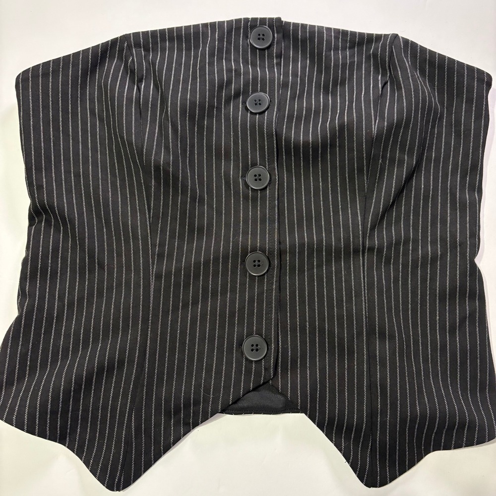 Express Pinstripe Strapless Corset Top Black White Button Front Vest Hem Medium